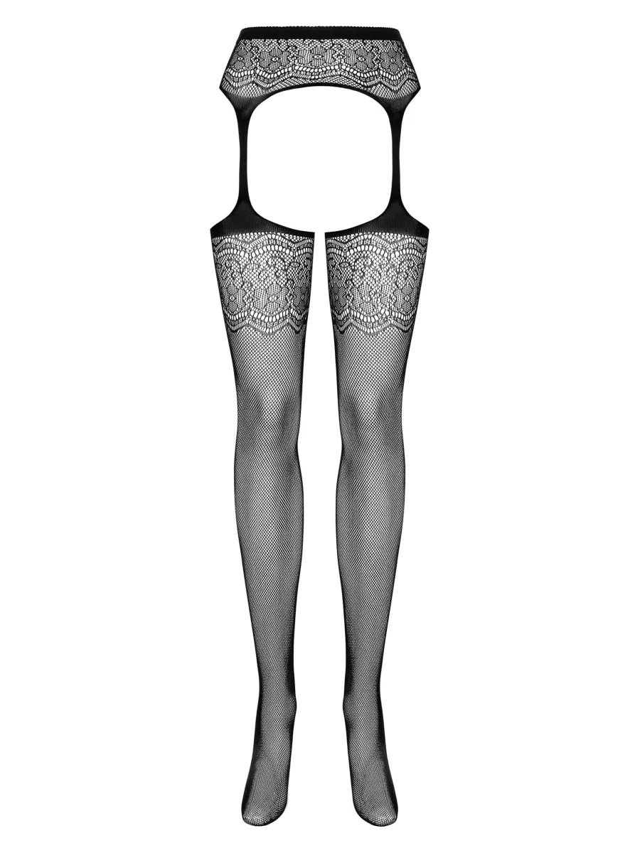 Black Garter Stockings Obsessive S207 — Floral Lace