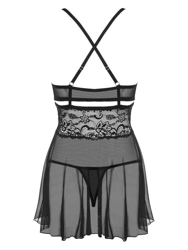 Black Lace Babydoll Obsessive 838-BAB-1 — Strappy Set