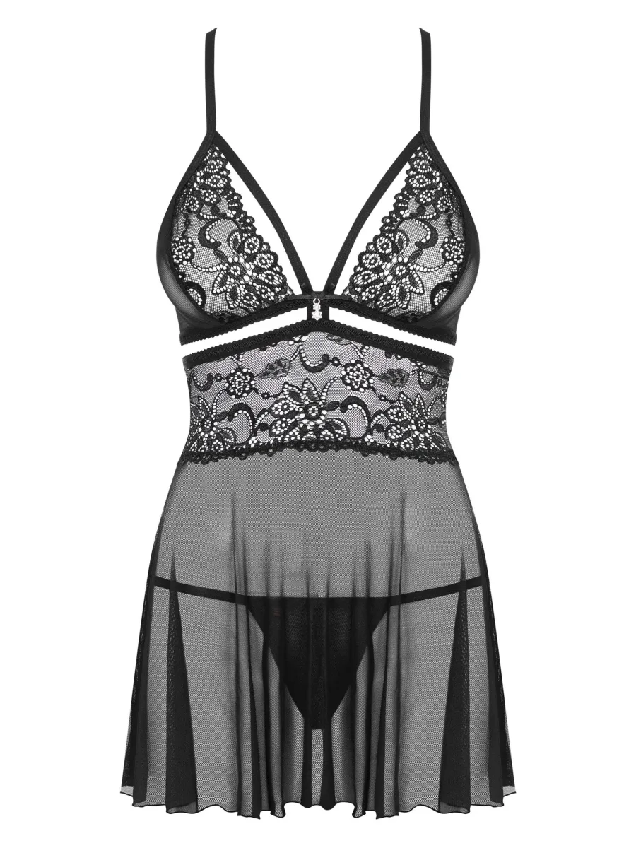 Black Lace Babydoll Obsessive 838-BAB-1 — Strappy Set