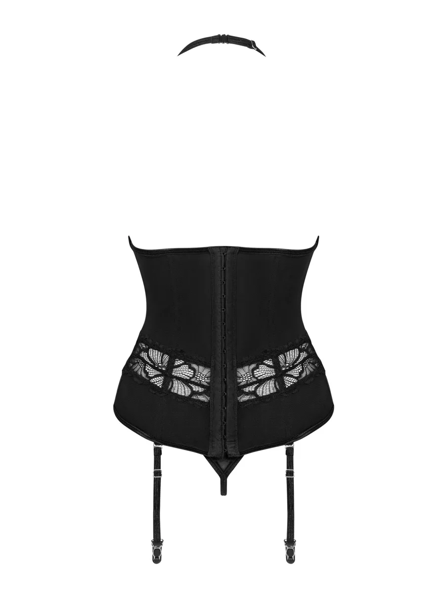Black Lace Corset Obsessive Serafia — Sheer Bodysuit