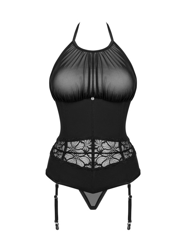 Black Lace Corset Obsessive Serafia — Sheer Bodysuit