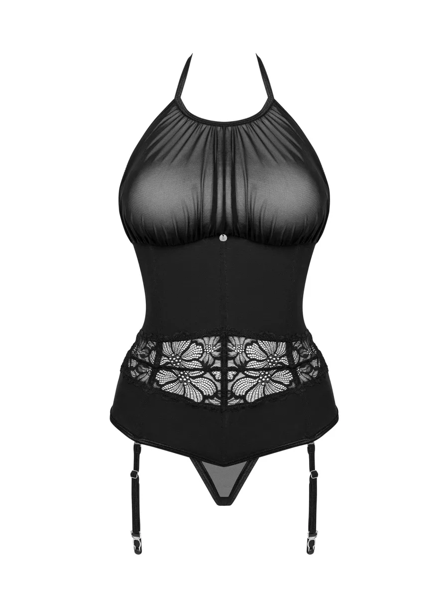 Black Lace Corset Obsessive Serafia — Sheer Bodysuit