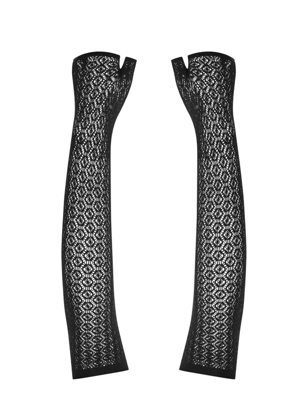Obsessive A772 Schwarze Netzhandschuhe mit Blumenmuster