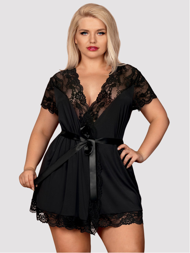 Black Lace Robe Obsessive 810-PEI-1 — Tie Belt