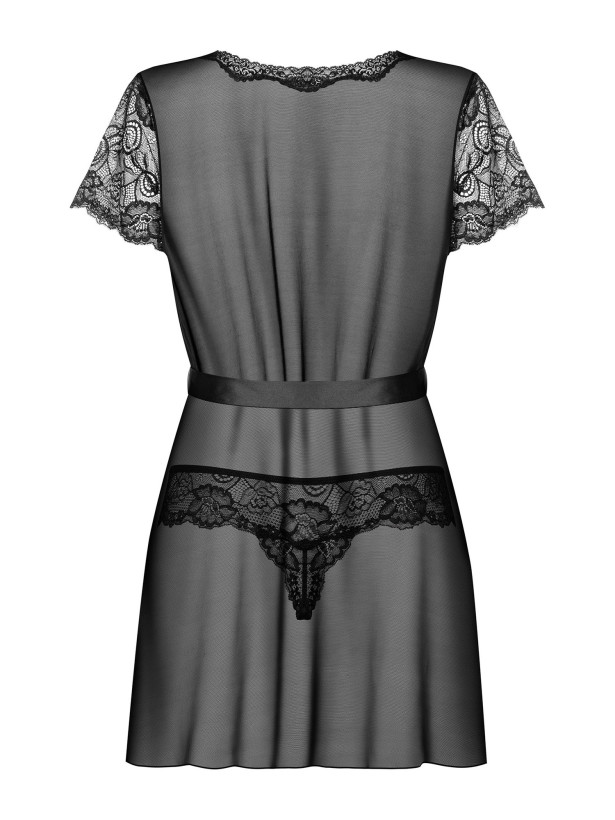 Black Lace Robe Obsessive Alluria — Sheer Peignoir Set