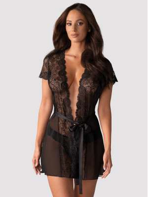 Obsessive Alluria Verführerisches Set: Transparenter Blumenspitzen-Kimono mit String