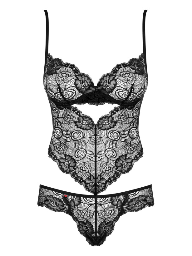 Black Lace Teddy Obsessive Alluria — Underwire Support