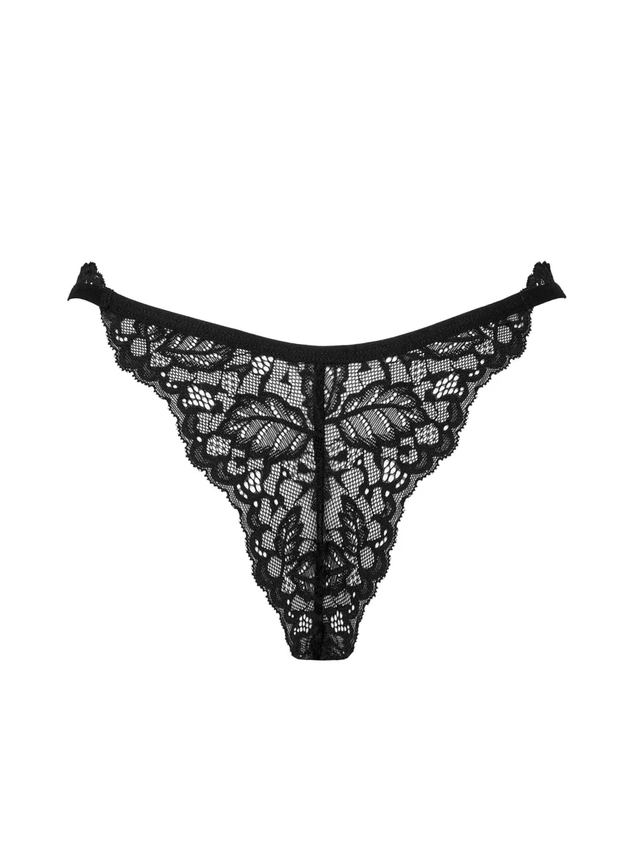 Obsessive Bellastia String: Klassischer schwarzer Spitzen-Tanga mit Anhänger