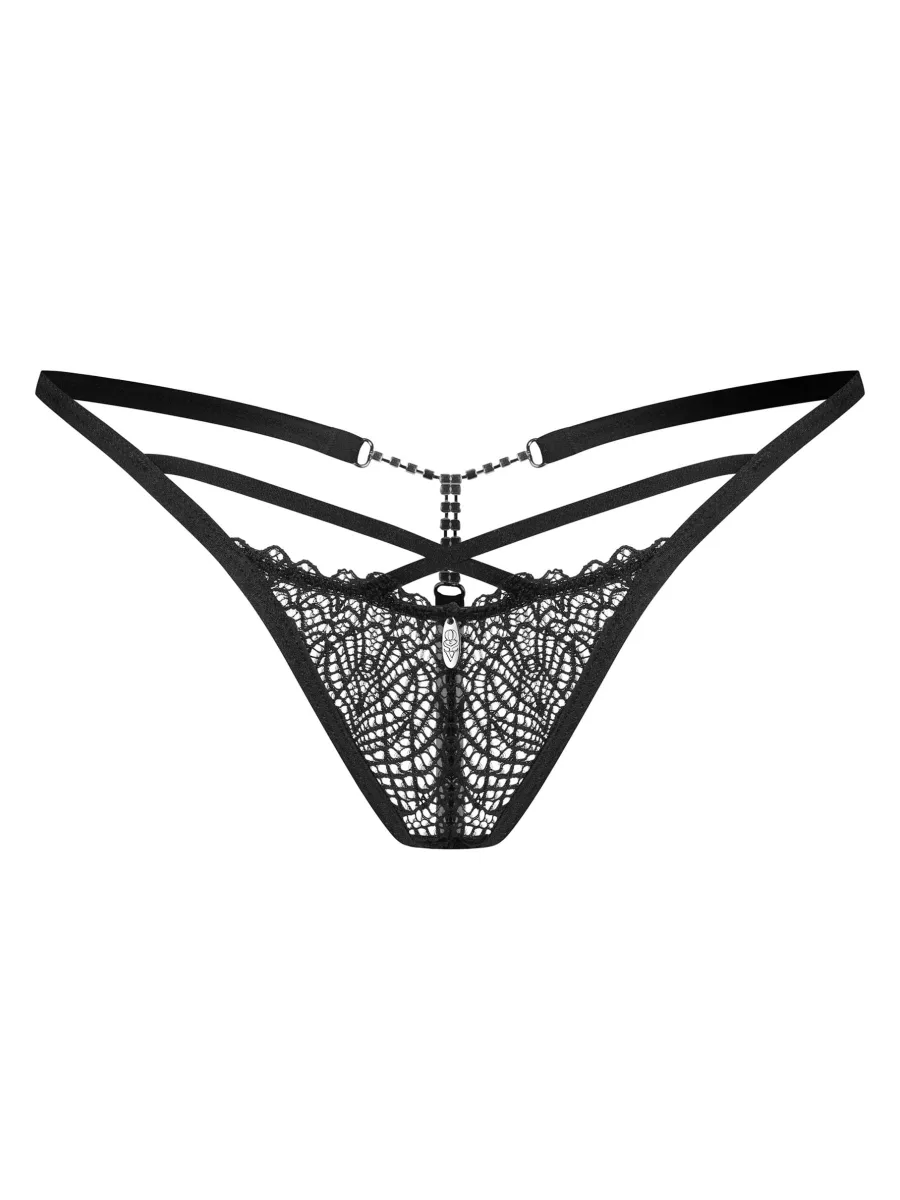Black Lace Thong Obsessive Iliosa — Silver Chains