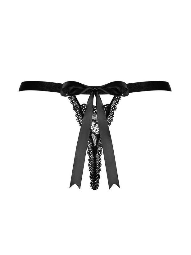 Black Lace Thong Obsessive Isabellia — Satin Bow Accent