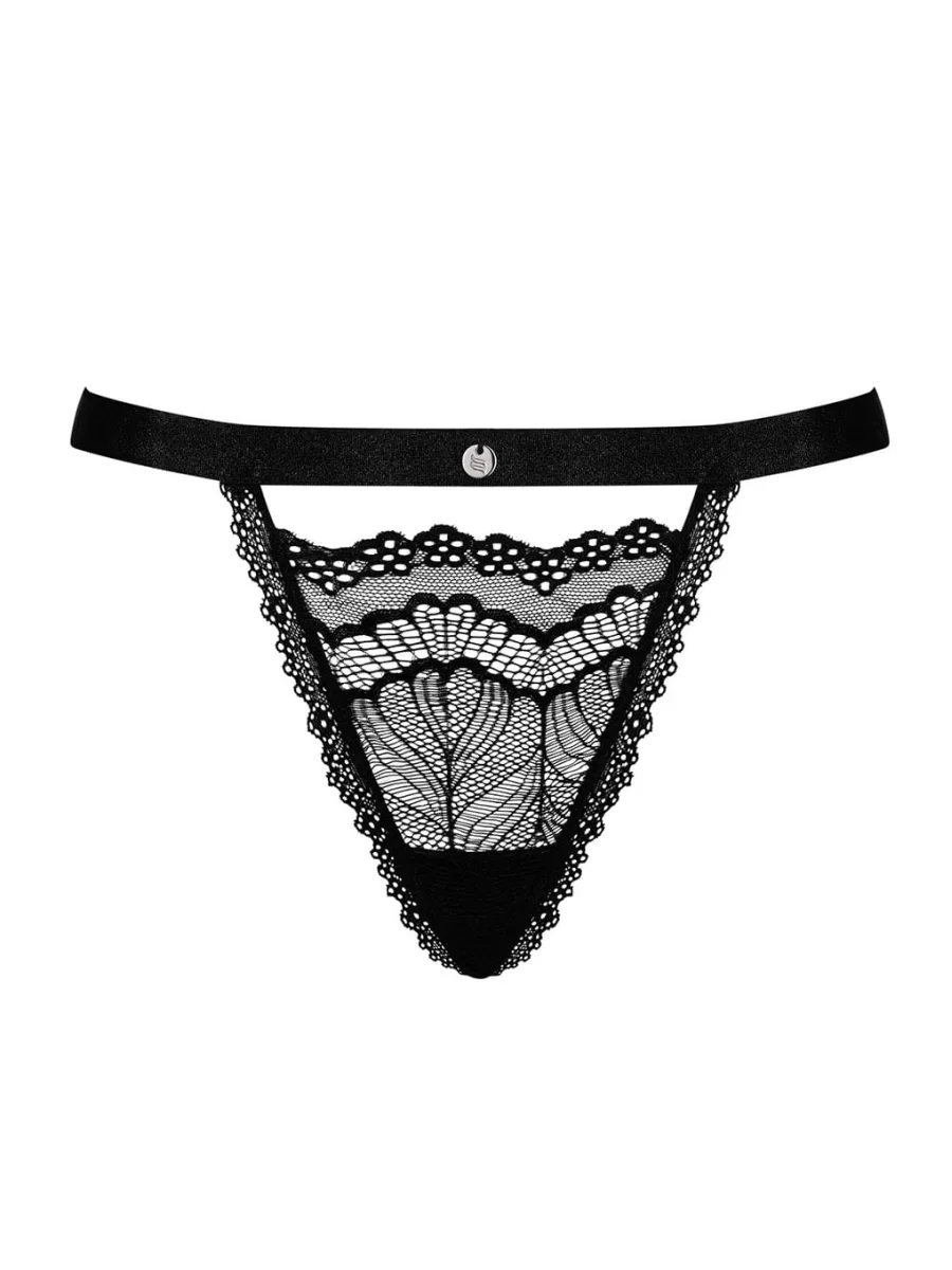 Black Lace Thong Obsessive Isabellia — Satin Bow Accent