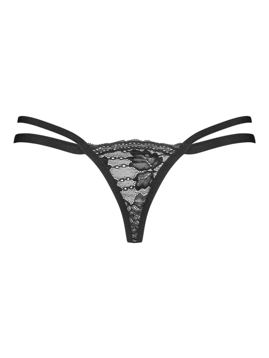 Obsessive Nutris String: Schwarzer Slip mit floraler Spitze und doppelten Hüftriemen