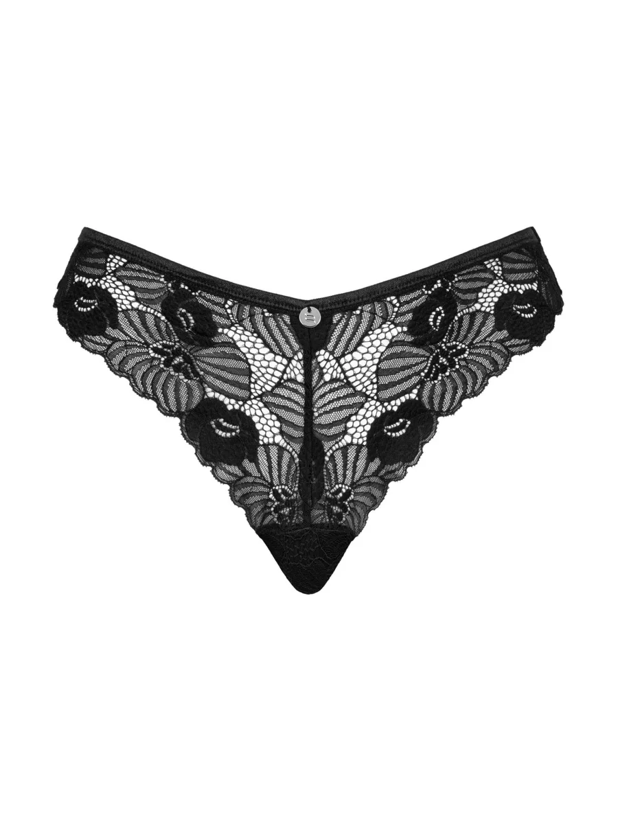 Serena Love Höschen: Schwarze florale Spitze mit hohem Rückenausschnitt