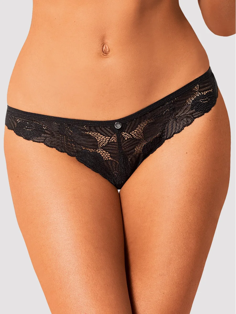 Serena Love Höschen: Schwarze florale Spitze mit hohem Rückenausschnitt