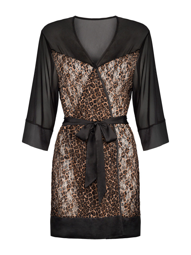 Black Leopard Robe Obsessive Allunes — Sheer Mesh Detail