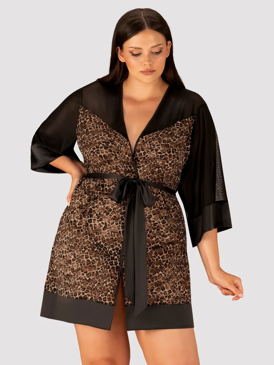 Black Leopard Robe Obsessive Allunes — Sheer Mesh Detail