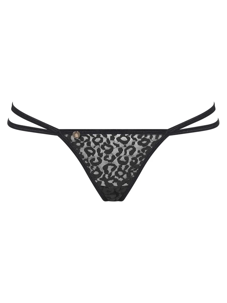 Black Leopard Thong Obsessive Pantheria — Mesh Panties