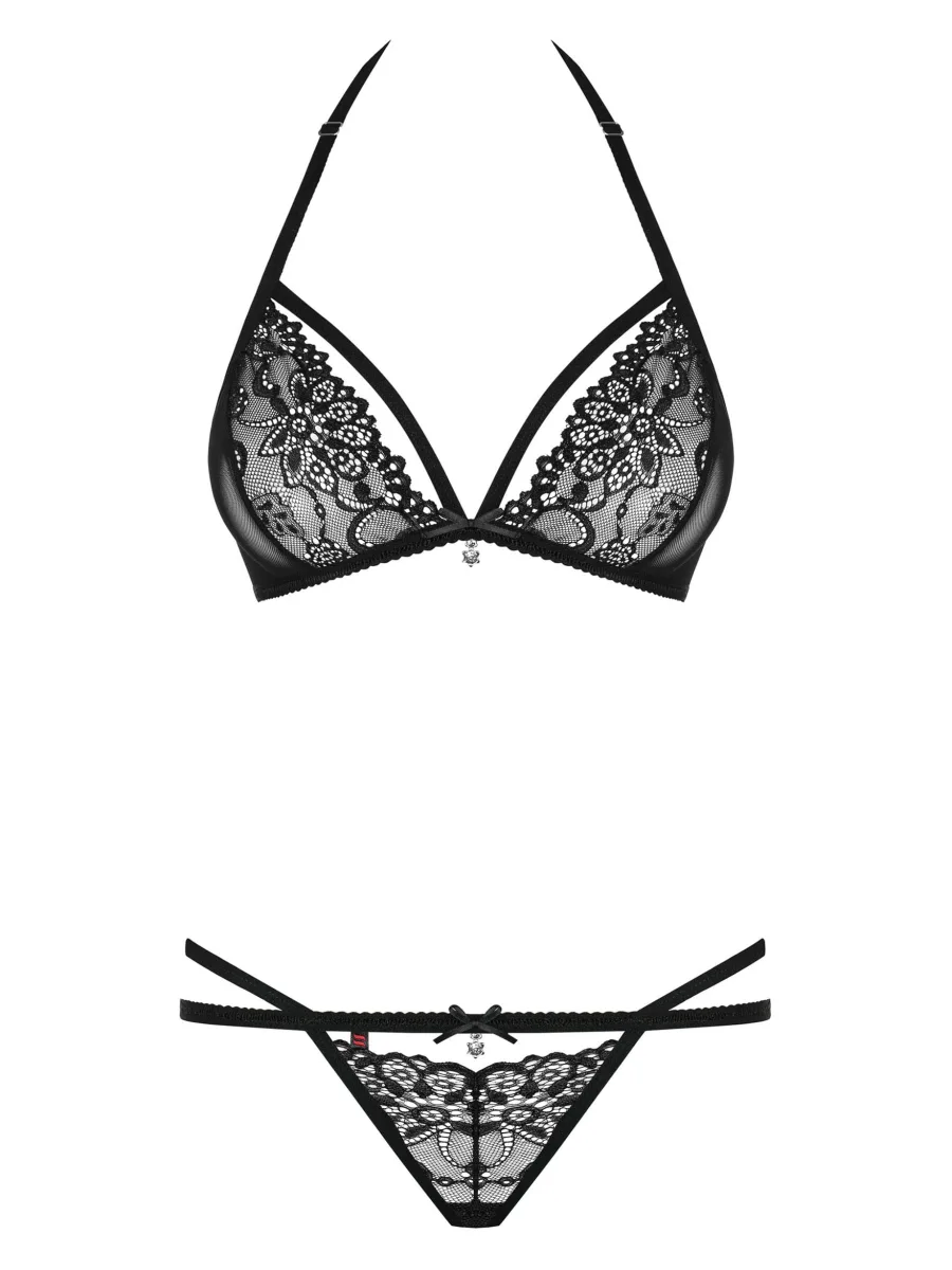 Black Lingerie Set Obsessive 838-SET-1 — Lace Details