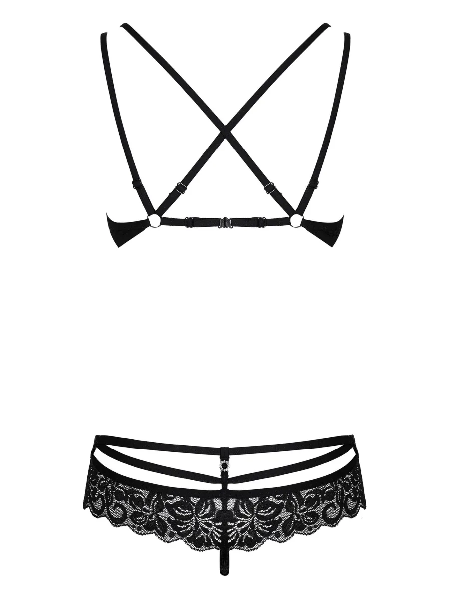 Black Lingerie Set Obsessive 860-SET-1 — Strappy Lace Design