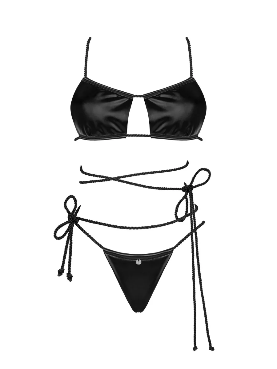 Obsessive Cordellis Sexy Set aus glänzendem Kunstleder: BH und String