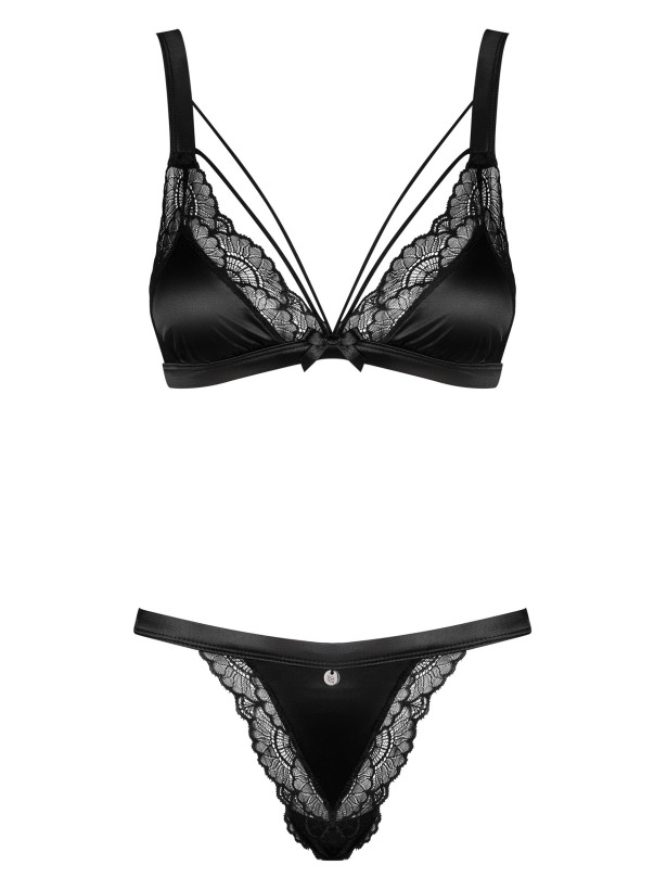 Obsessive Eloissa Set: Satin-BH und -Tanga mit floralen Spitzendetails