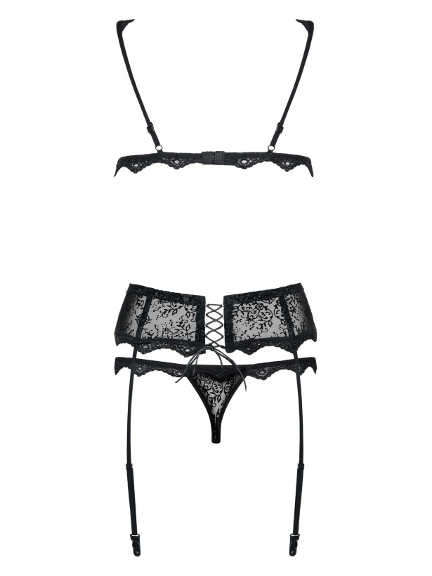 Obsessive Emperita Spitzen-Lingerie-Set: Soft-BH, String & Strumpfhalter