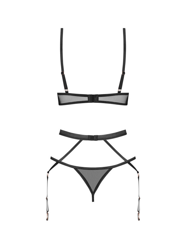 Schwarzes transparentes 3-teiliges Lingerie-Set Obsessive Euridia