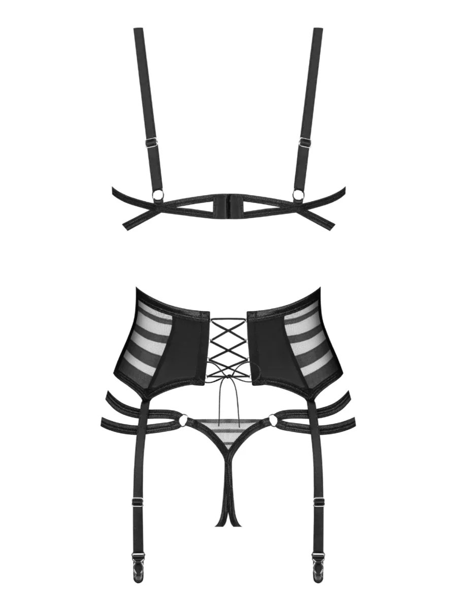 Schwarzes Dessous-Set Lune Bellis — 3-teiliges Ouvert-Set
