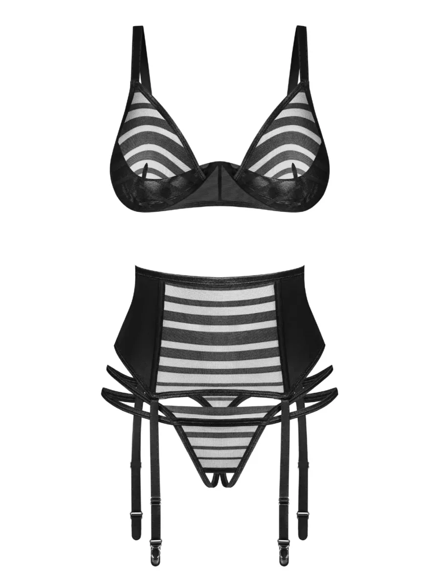 Schwarzes Dessous-Set Lune Bellis — 3-teiliges Ouvert-Set