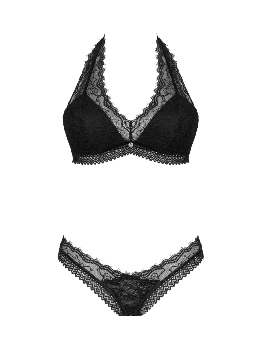 Obsessive Medilla Verführerisches schwarzes Spitzen-Set: Soft-BH und String