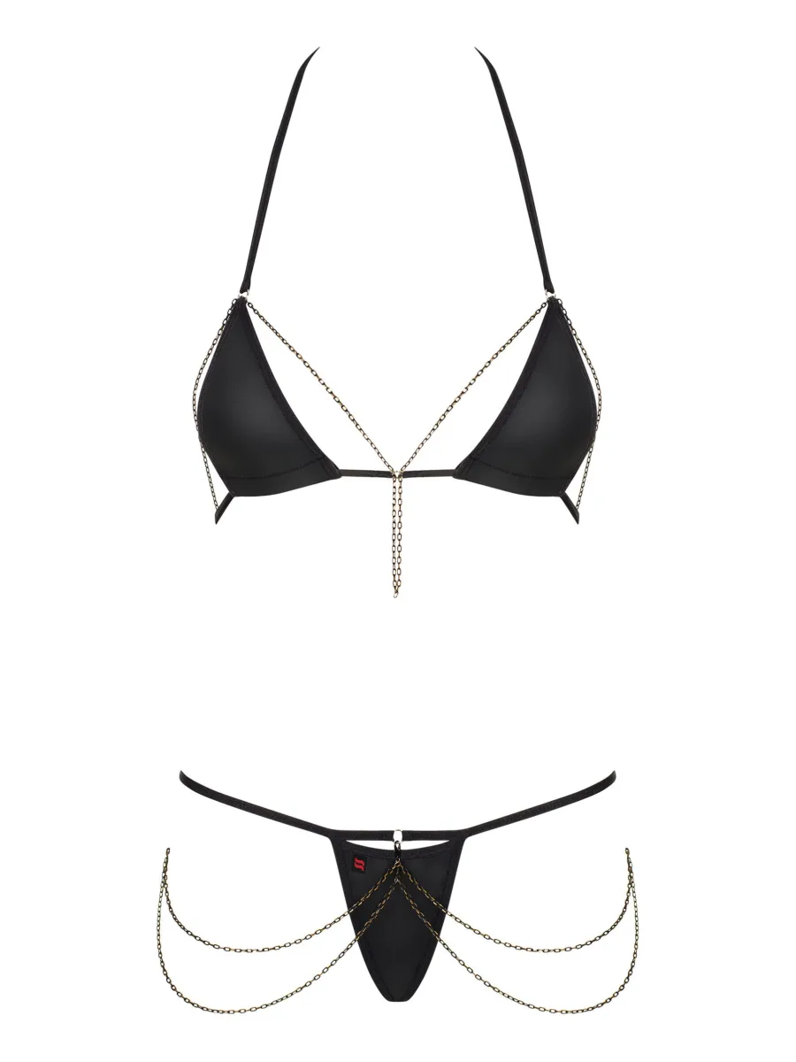 Black Lingerie Set Obsessive Redella — Chain Detail