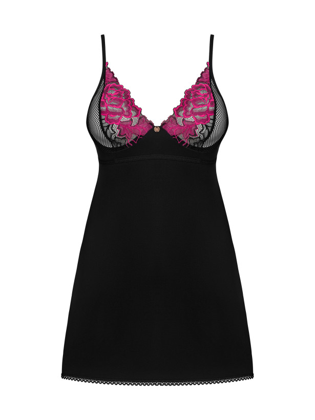 Black Lingerie Set Obsessive Rosenty — Floral Chemise