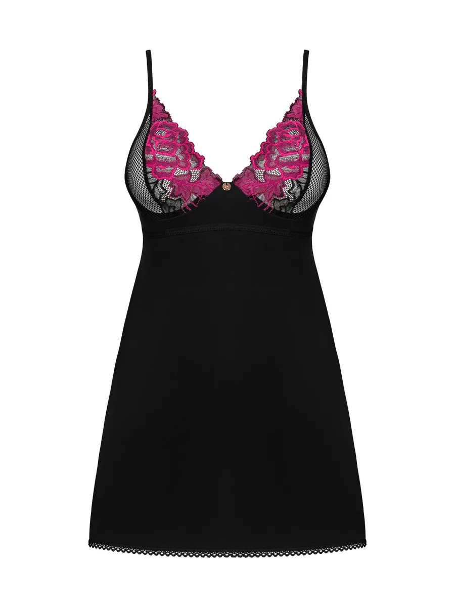 Black Lingerie Set Obsessive Rosenty — Floral Chemise