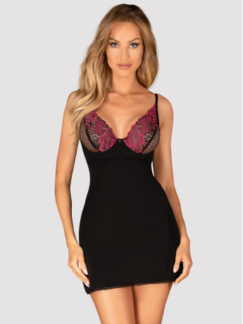 Black Lingerie Set Obsessive Rosenty — Floral Chemise