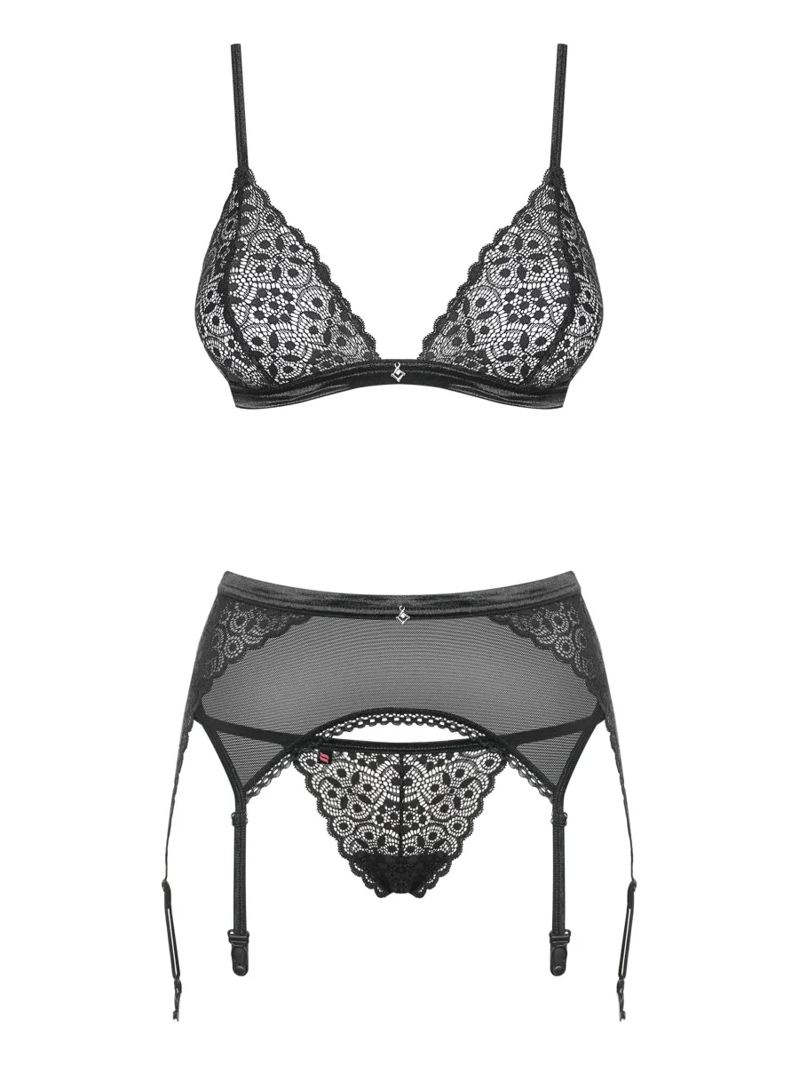 Black Lingerie Set Obsessive Shibu — Geometric Lace