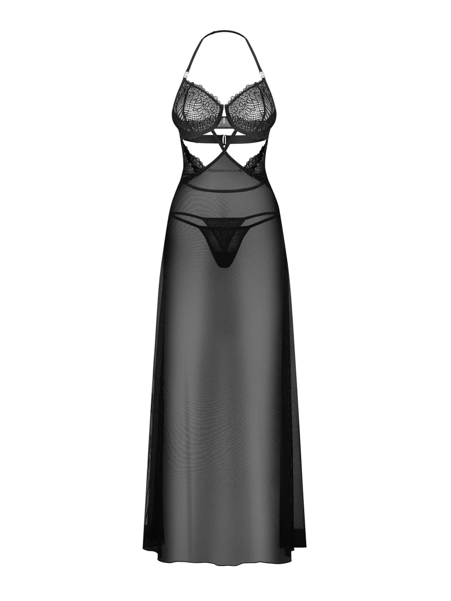 Schwarzes Lingerie-Chemise Obsessive Iliosa — Elegante Spitze