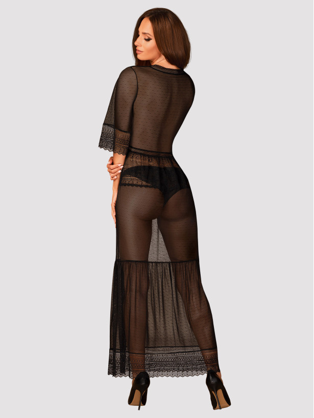 Obsessive Estiqua Transparenter Maxi-Kimono mit Spitzenbesatz