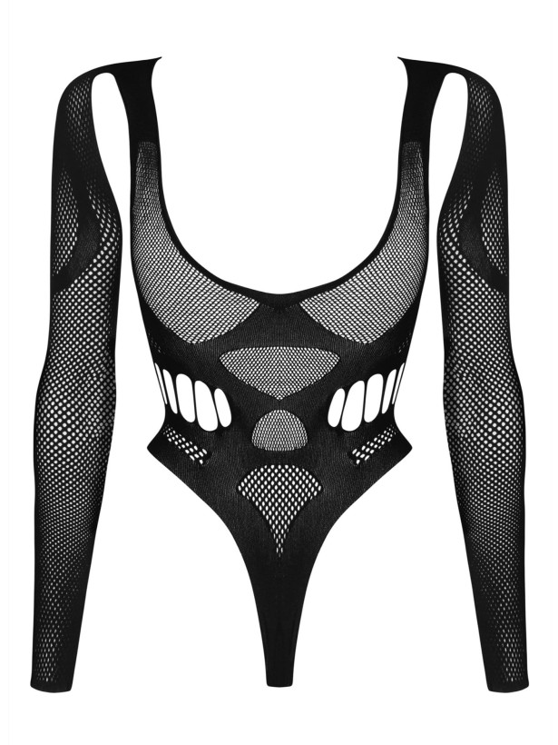 Black Mesh Bodysuit Obsessive Exquisite Love Rave — Geometric