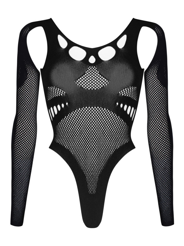 Black Mesh Bodysuit Obsessive Exquisite Love Rave — Geometric