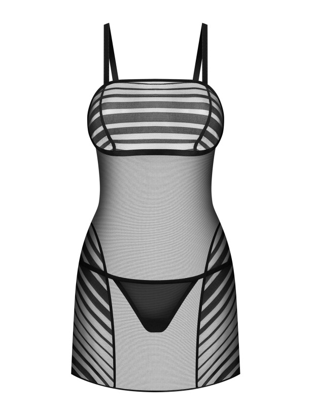 Black Mesh Chemise Obsessive Exquisite Lune Bellis — Striped Set