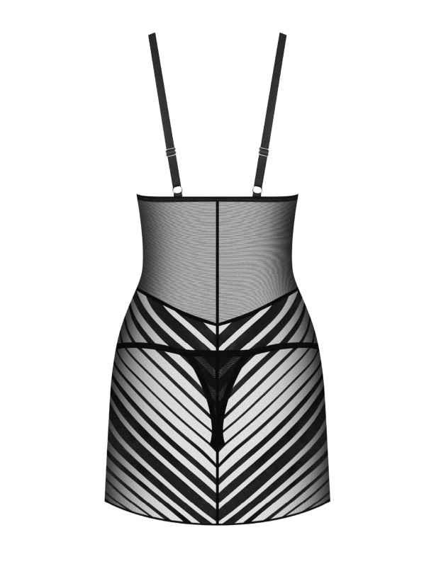 Black Mesh Chemise Obsessive Exquisite Lune Bellis — Striped Set