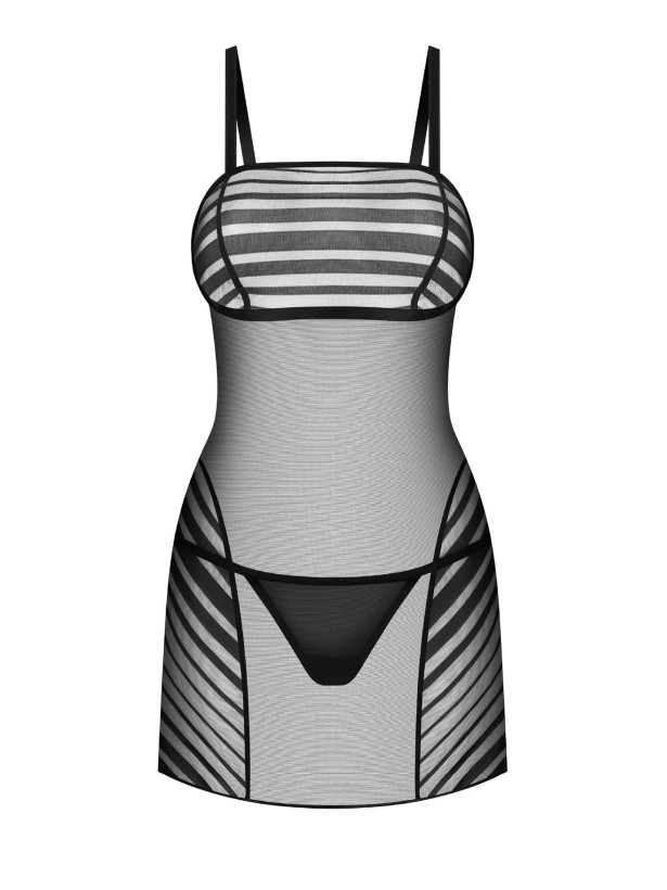 Black Mesh Chemise Obsessive Exquisite Lune Bellis — Striped Set