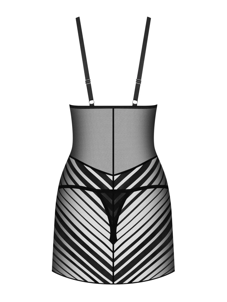 Schwarzes Netz-Chemise Lune Bellis — Gestreiftes Set