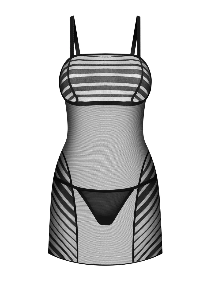 Schwarzes Netz-Chemise Lune Bellis — Gestreiftes Set