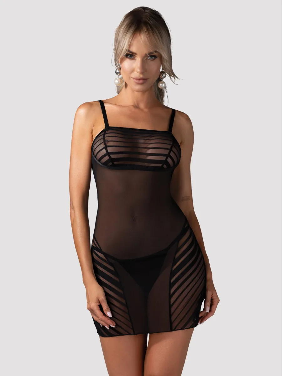 Schwarzes Netz-Chemise Lune Bellis — Gestreiftes Set