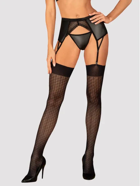 Obsessive S824 Verführerische schwarze Netzstrümpfe mit Spitzenabschluss