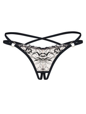Black Open Thong Obsessive Exquisite Vila Blanes — Floral Embroidery