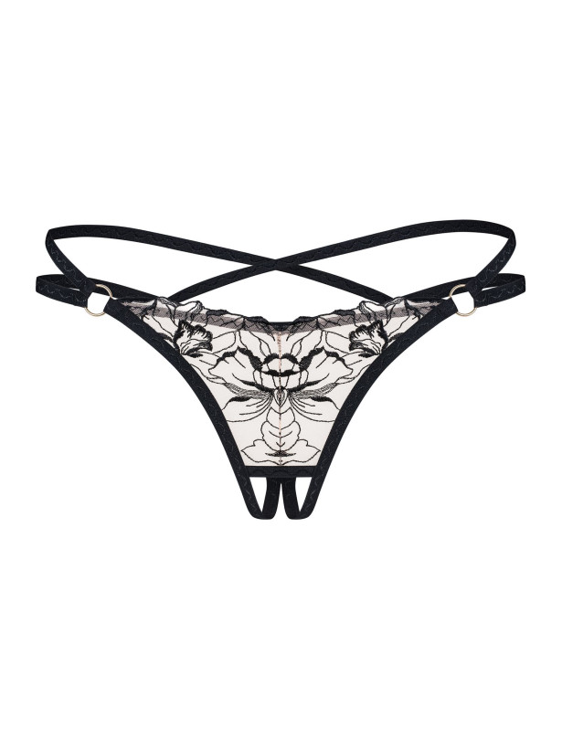 Black Open Thong Obsessive Exquisite Vila Blanes — Floral Embroidery