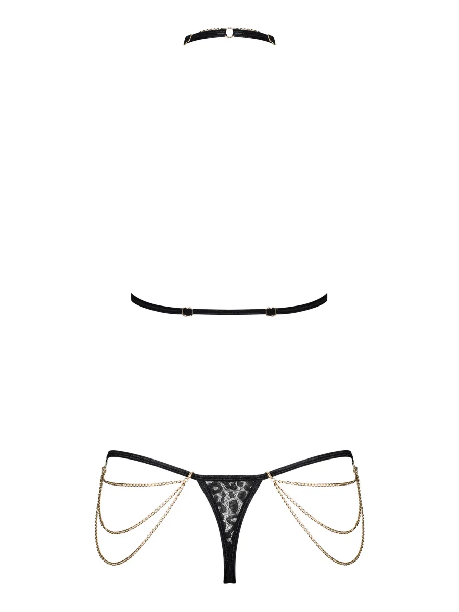 Black Panther Print Lingerie Set Obsessive Pantheria — Gold Chain Details