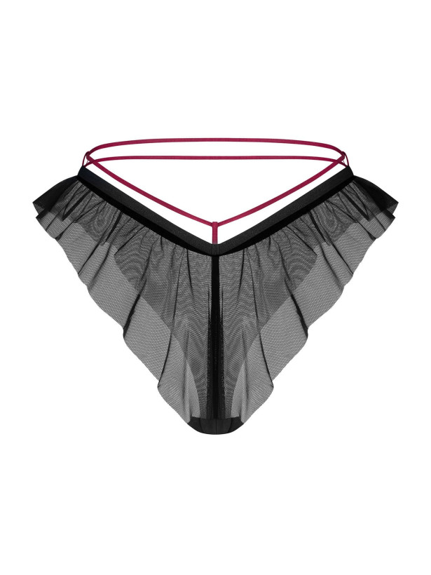 Schwarzer Rüschen-Slip Obsessive Parisel — Burgunderrote Riemchen